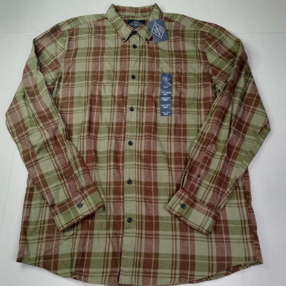 St John's Bay Plaid Flannel Shirt Men's Size XLT Willow Green Classic Fit